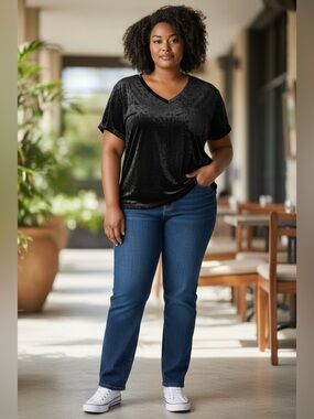 Abound Black Crushed Velvet V-Neck Tunic with Chest Pocket